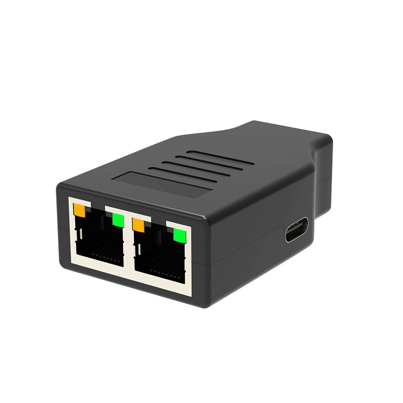 Сетевой распределитель, разветвитель RJ45 на одну-две линии, через коммутатор гигабитный могут проходить два компьютера