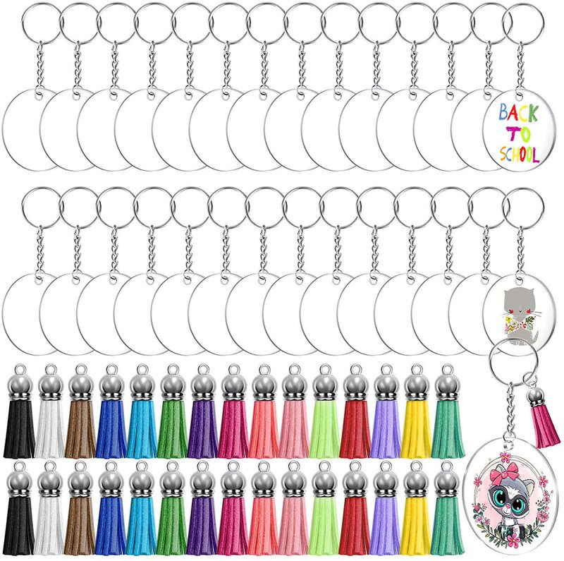 Cross-Border Acrylic Keychain DIY Crafts Key Chain Blanks Multi-Color Tassel Pendant Set Car Key