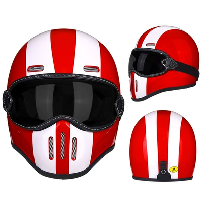Women, Pig-Nose Helmet, Small Helmet – Motorcycle Safety Supplies - fiberglass-red-and-white-track-brown-lens-m56-57-head-circumference