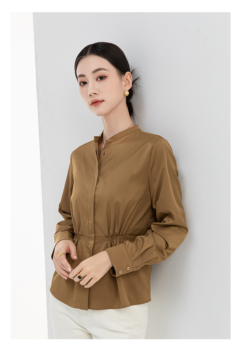 Áo sơ mi nữ dài tay kiểu Pháp màu đen dáng ôm eo — thẻ chi tiết 20