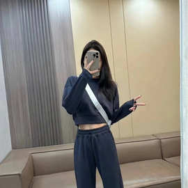 lulu原标OVZ短款长袖瑜伽服女圆领卫衣高弹宽松休闲运动健身上衣