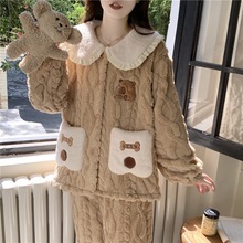 实体批发睡衣女秋冬新款可爱卡通开衫珊瑚绒提花绒保暖加厚家居服