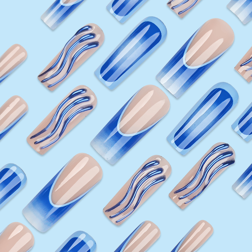 Pipa de agua larga tridimensional 3D, piezas de uñas para uñas, uñas a rayas, parches para uñas, uñas calientes transfronterizas