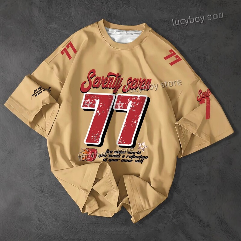 Men's Large Size Casual Sports T-Shirt No. 77, Printed with Racing Graphics, Round Neck, Short Sleeves, Top Men's Large Size Casual Sports T-Shirt No. 77, Printed with Racing Graphics, Round Neck, Short Sleeves, Top