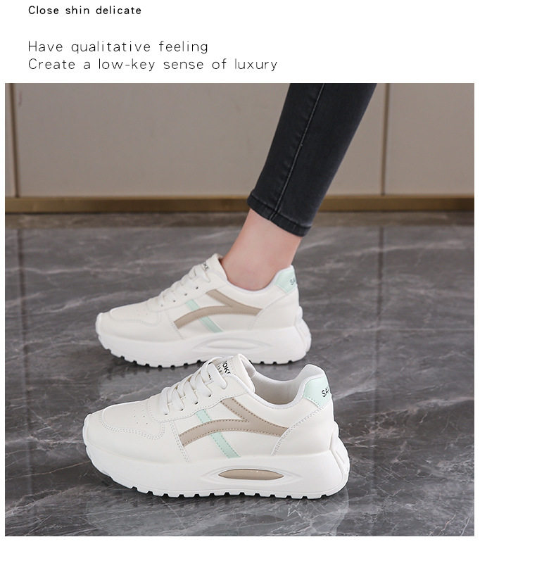 Giày sneaker nữ đế dày kiểu giày trắng cổ thấp, gót vừa 3–5 cm, dây buộc phía trước — Màu kaki be, Màu xanh be, Màu xám be chi tiết 9