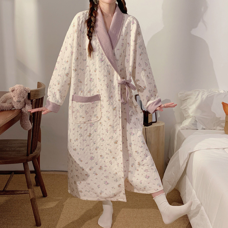 秋冬季空气棉哺乳睡裙月子服孕妇睡衣产妇春秋喂奶加厚长款待产裙