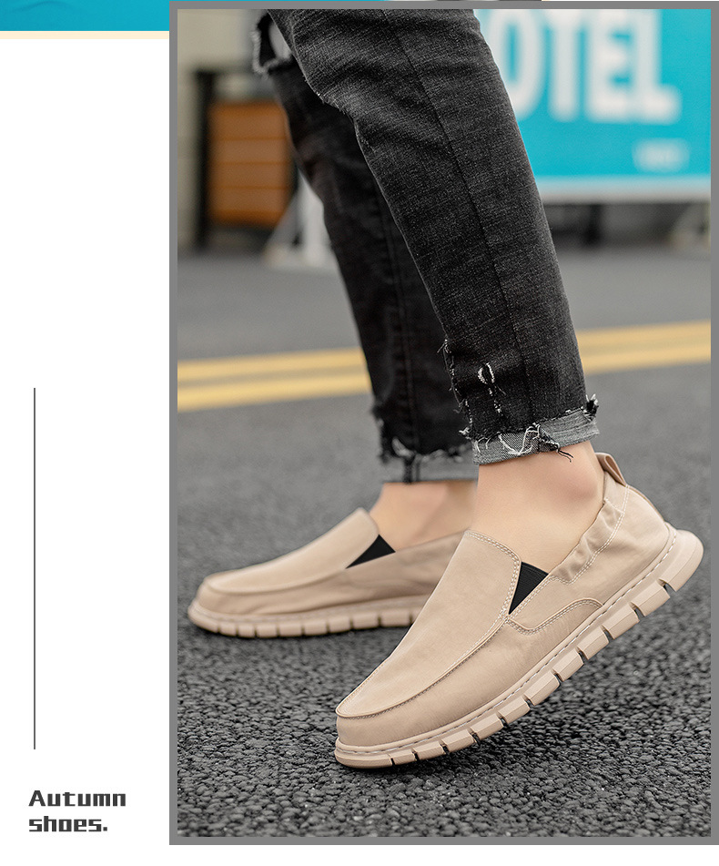 High-Quality Waterproof Umbrella Fabric Casual Men's Elastic Slip-On Old Beijing Cloth Loafers One-Step Dad Shoes_vogvips.com