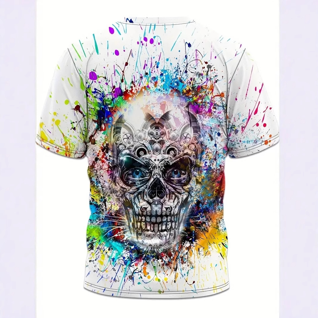 Camiseta de cuello redondo transpirable de malla de manga corta suelta para hombre con estampado digital 3D