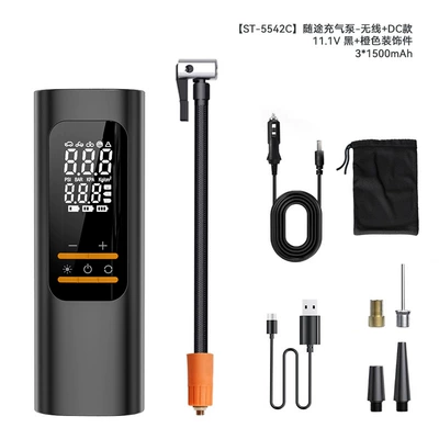 Car-Mounted Air Pump, Tire Pressure Measurement, Electric Single-Cylinder Portable Car-Specific Air Pump, Cross-Border Exclusive Supply (Hava nasosu) - st-5542-wireless-digital-display-3-in-1-air-pump-dc12v-wireless-backflow-111v-black-orange-accent-trim-16-language-manual
