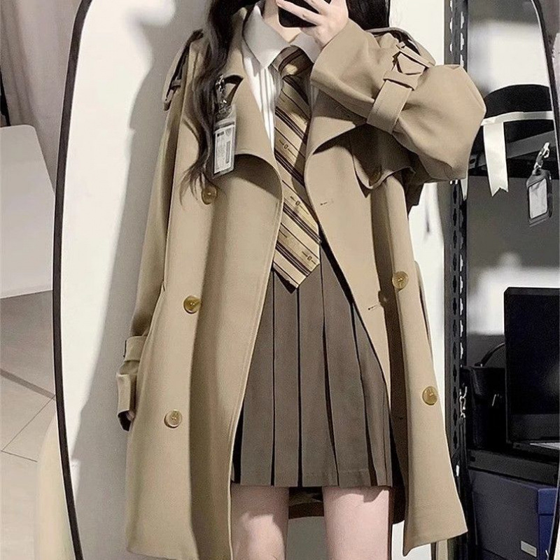 2025今年流行中长款赫本英伦学院风衣外套女春秋季小个子学生大衣