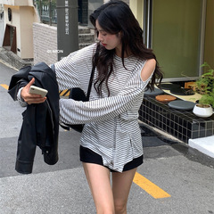the limon柠檬绿茶设计感上衣女秋季新款韩版宽松显瘦百搭长袖T恤