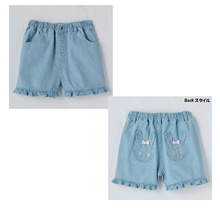 日单尾货110-130中小童夏季纯棉牛仔短裤中小童兔子刺绣
