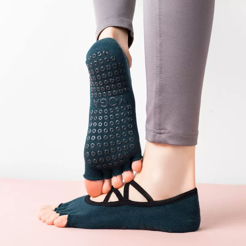 【敦煌色系】双交叉绑带人字车包边半指露指瑜伽袜舞蹈运动保暖袜