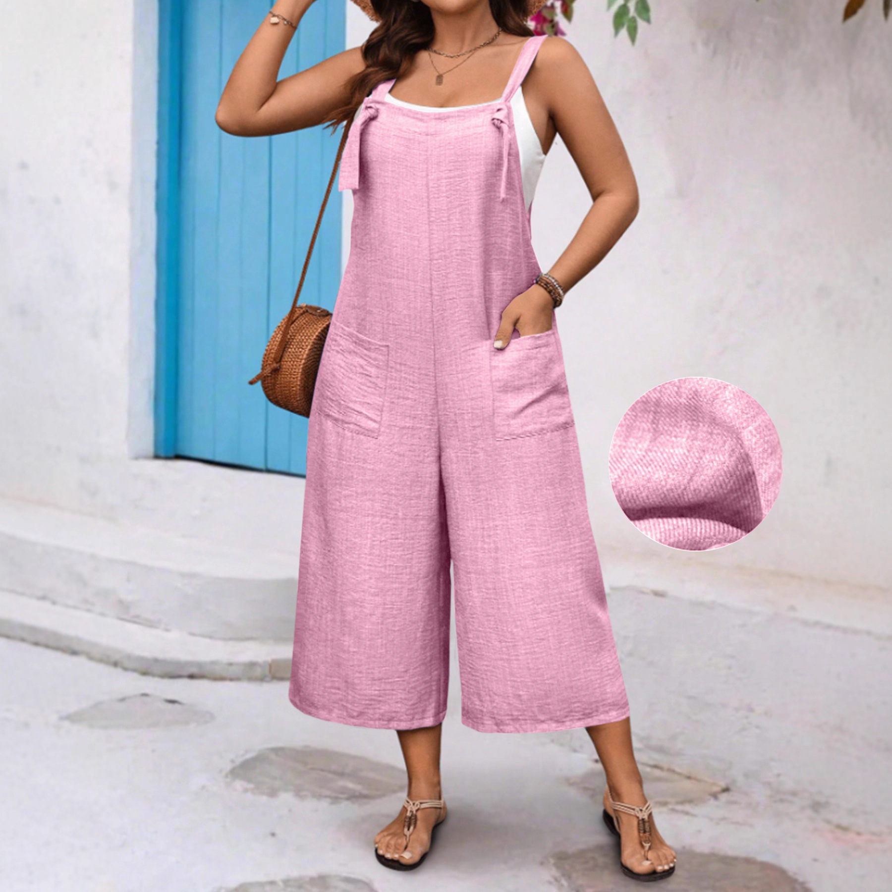 2025 New Amazon Summer New Women's Suspender Retro Jumpsuit European and American Loose Sleeveless Design