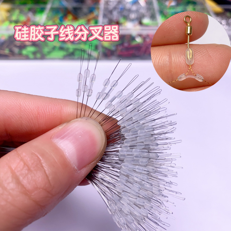 60 Transparent Anti-Tangle Silicone Split-Line Connectors for Main Line and Sub-Line Fishing Line Sets, Small Accessories for No. 3 Line Use
