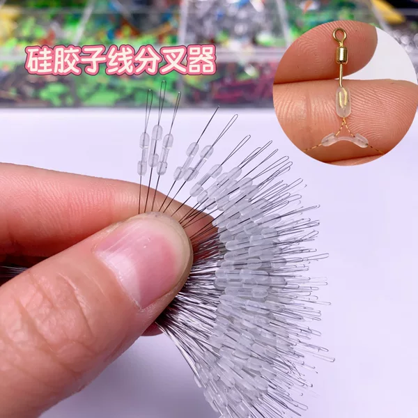 60 Transparent Anti-Tangle Silicone Split-Line Connectors for Main Line and Sub-Line Fishing Line Sets, Small Accessories for No. 3 Line Use