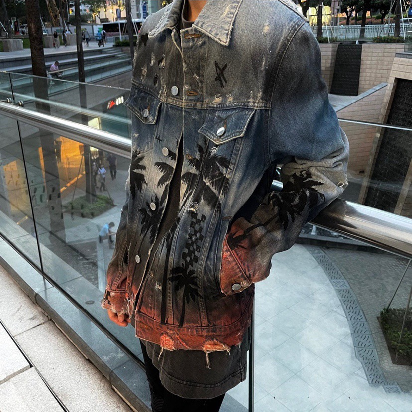 Men's Clothing denim rendering print gradient jacket high street correct version European and American street_voghion.com