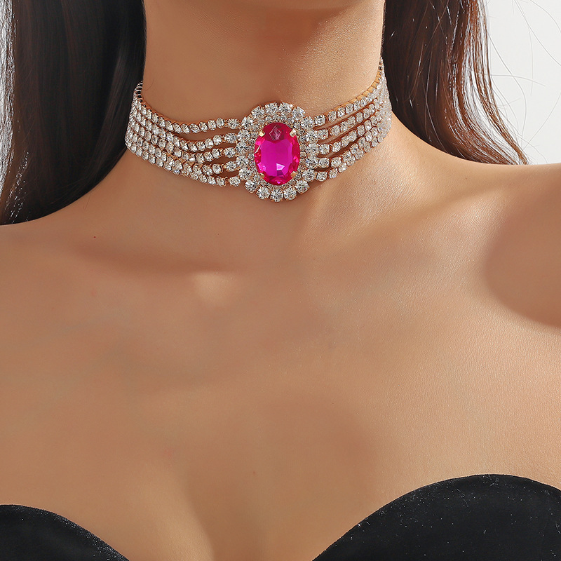 70g Weight Rhinestones Inlay Material Copper Chain Material Banquet, Cocktail Party Occasion Artificial Crystal, Copper Material Geometric Pattern Women's Gender Plating Design Elegant, Glam Style Elegant Glam Geometric Rhinestones Artificial Crystal Copper Choker Wholesale 9