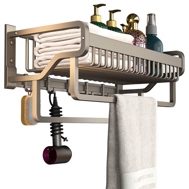 Espacio de suministro de fábrica pistola de aluminio gris ponche libre montado en la pared toallero estante de almacenamiento traje de baño