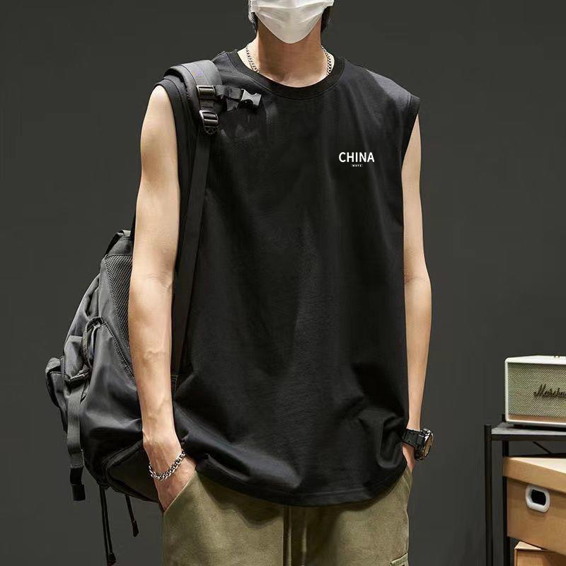Summer New Sports Large Shoulder Vest 2025 Men's Loose Training Sleeveless T-Shirt Quick-Drying Vest Short-Sleeved Top Round Neck