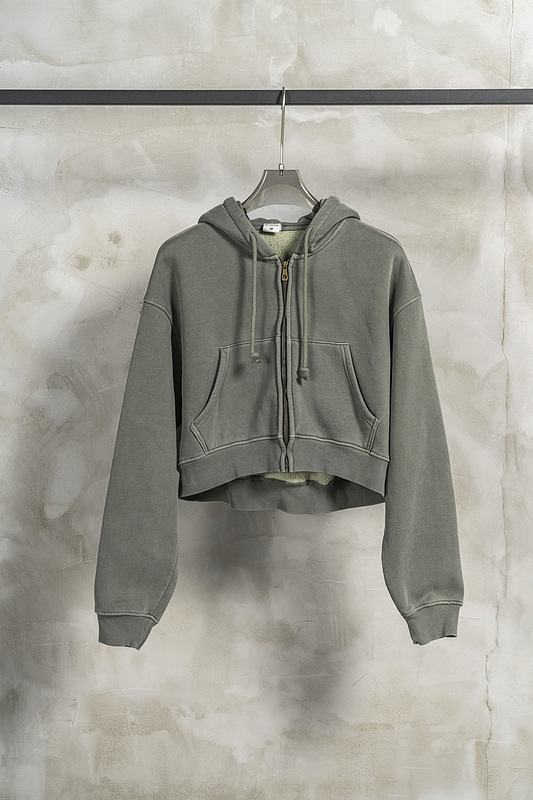 Men's Clothing high street fashion brand autumn and winter heavy 380G washed plus velvet zipper hooded sweatshirt retro hot girl short top_voghion.com