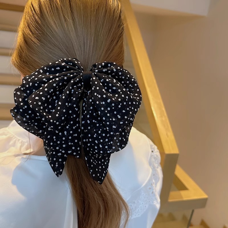 フレンチレトロ水玉黒リボンクリップ女性のための 2025 新しいハイエンドハーフタイヘアピンヘアピン帽子|undefined