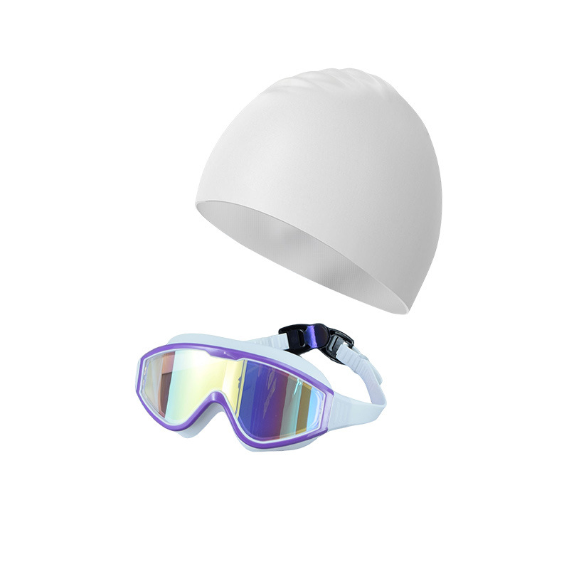 Kit de Gafas de Marco Grande y Gorro de Natación de PC y Silicona Líquida, Impermeable y Anti-empañamiento