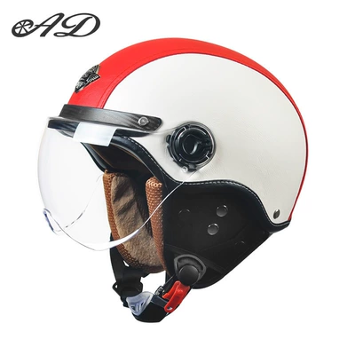 Helmet, Summer Cycling 3C Certified — Motorcycle Safety Supplies - 3c-leather-red-removable-ear-protection-transparent-short-mirror-one-size-fits-all-suitable-for-head-circumference-55-62