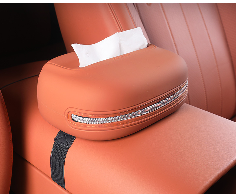 Silicone car tissue box, hanging type, universal for armrest box and seat back, tissue box cover for car tissue storage