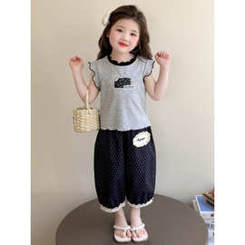 女童夏套装新款女宝夏季超好看薄款夏装可爱边背心图片色现货