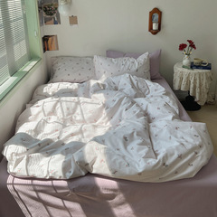 Washed cotton pure cotton bedding four-piece set pure cotton 2024 new student dormitory bed sheets and quilt cover three-piece set