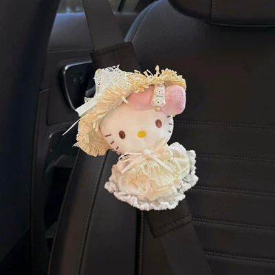 Cute Kitty Car Seatbelt: Seat belt shoulder pad - black-for-all-seasons-pure-white-flower-wedding-kitty