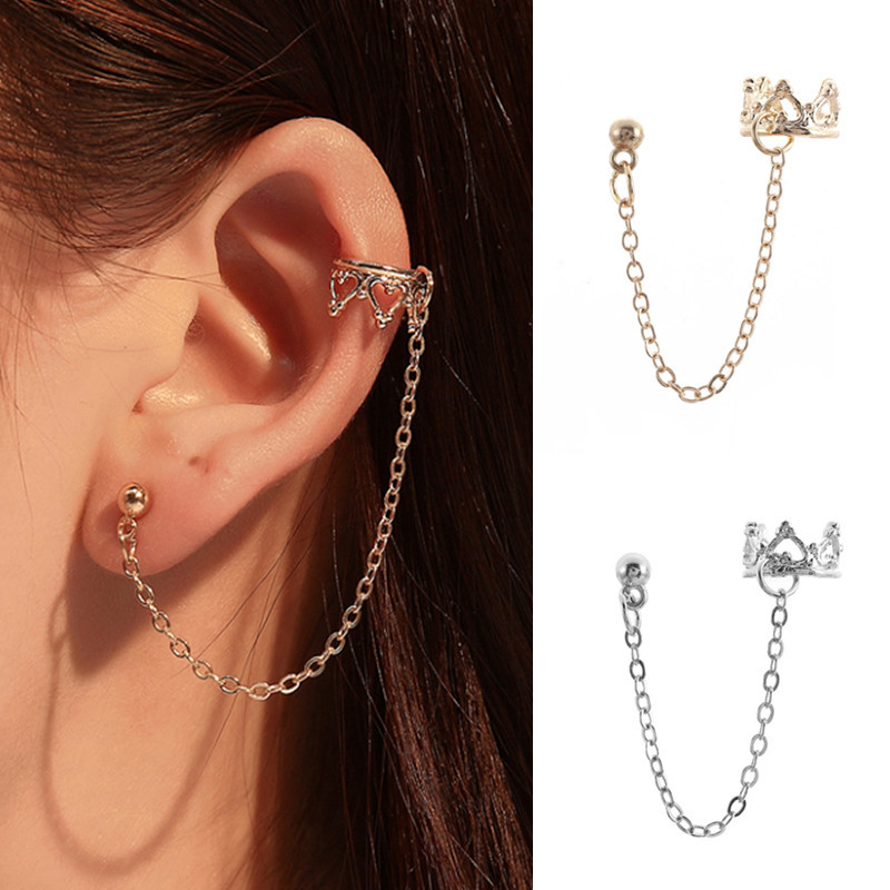 Corona europea y americana clip de oreja en forma de U corazón hueco retro pendientes largos pendientes no perforados pendientes de moda pendientes no convencionales