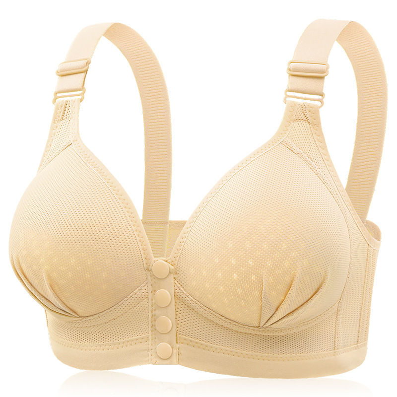 El nuevo sujetador de la madre lactante de huangcao se abre frente al nuevo tamaño grande y se reúne en una taza de agujero transpirable y ropa interior sin imán y sin anillo de acero.