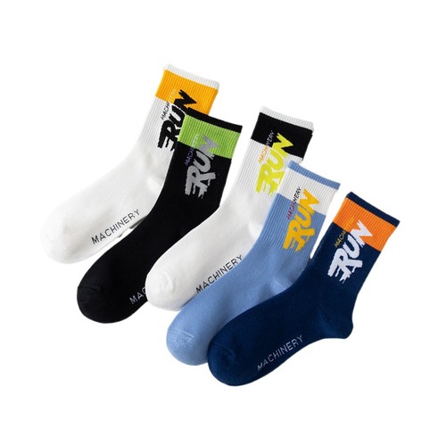 Socks Men's Mid-calf Socks Spring and Autumn Sports Deodorant Youth Basketball Socks Student Long-Tube Hip-Hop Letter Trendy Socks Wholesale