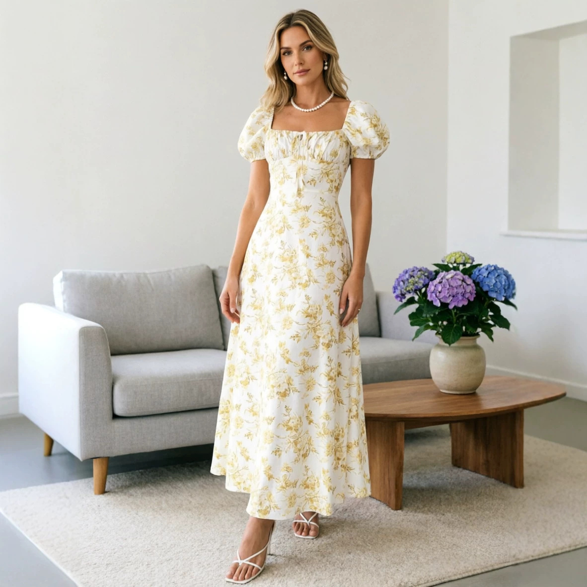Women's Floral Print Short Sleeve Bodycon Flared Maxi Dress – Slim Fit Casual Summer Gown_ecoleips.com