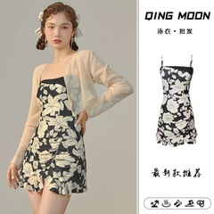 Women's Summer Bodycon Swimsuit - Ethereal Pure Desire Style, Ins Style Covering Stomach, Slimming Print Irregular Hot Spring Vacation Swimwear