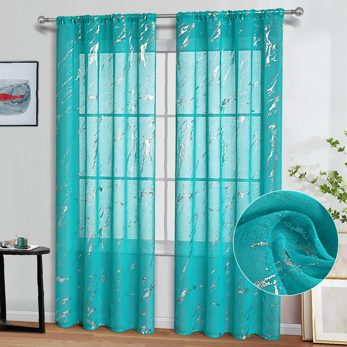 Transfronterizo Quanduoli plata marmol cortinas de barra de mediascolarización cortinas de salón cortinas terminadas TEMU