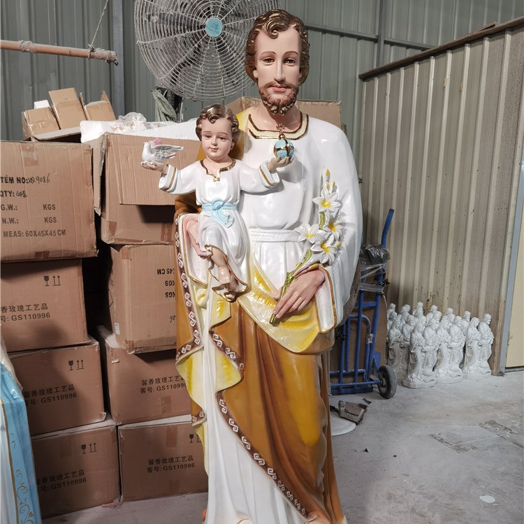 180cm José abraza al niño santo adornos mirando estatuas de fibra de vidrio decoración de la iglesia doméstica