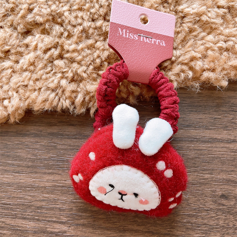 Christmas gift Children's Christmas holiday cute velvet stuffed cotton mushroom intestine ring girl Christmas socks wine red cane duckbill clip_voghion.com
