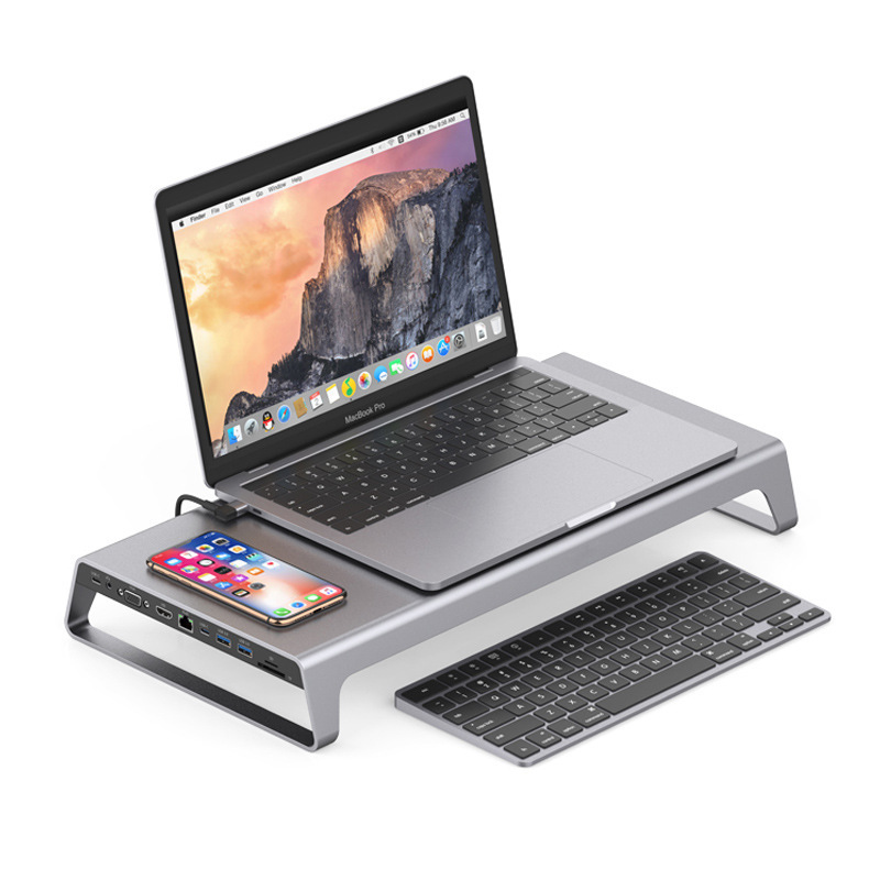 Cross-Border Usbc Docking Station with Wireless Charging Laptop Multifunctional Base Stand Type-C Hub