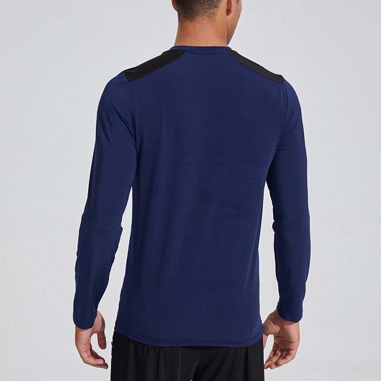 Nuevo color casual a juego de manga larga ropa de secado rápido para hombres transpirable reflectante raya deportes sudor absorbente cuello redondo correr ropa de entrenamiento camiseta