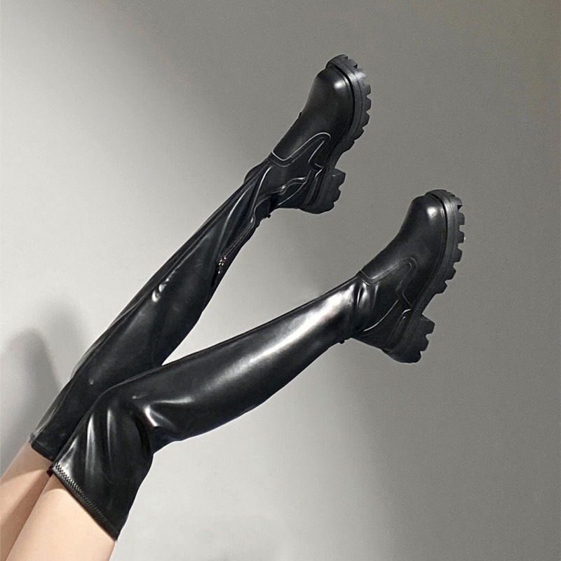 シュガーキューブシリーズ厚底ニーハイブーツロングブーツレディース2025秋冬スリムロングライダーブーツサイドジッパーストレッチブーツ