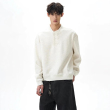高街美式街头潮人春秋男士简约纯色双排扣亨利领休闲痞帅时尚卫衣