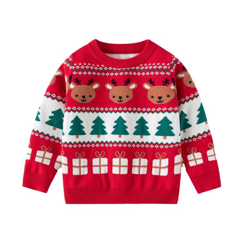 Pull tricoté en jacquard de cerf de Noël pour garçon avec vent Vêtements pour enfants 2024 Automne Nouveau bébé_voghion.com