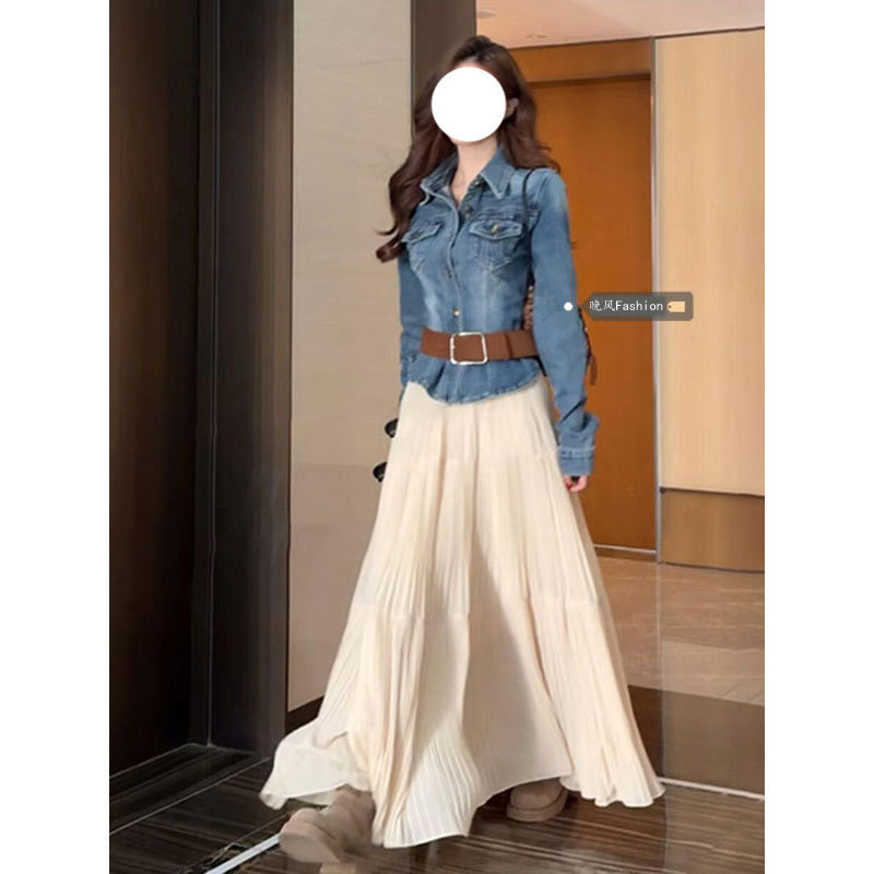 데님탑+롱스커트 투피스세트+프리벨트