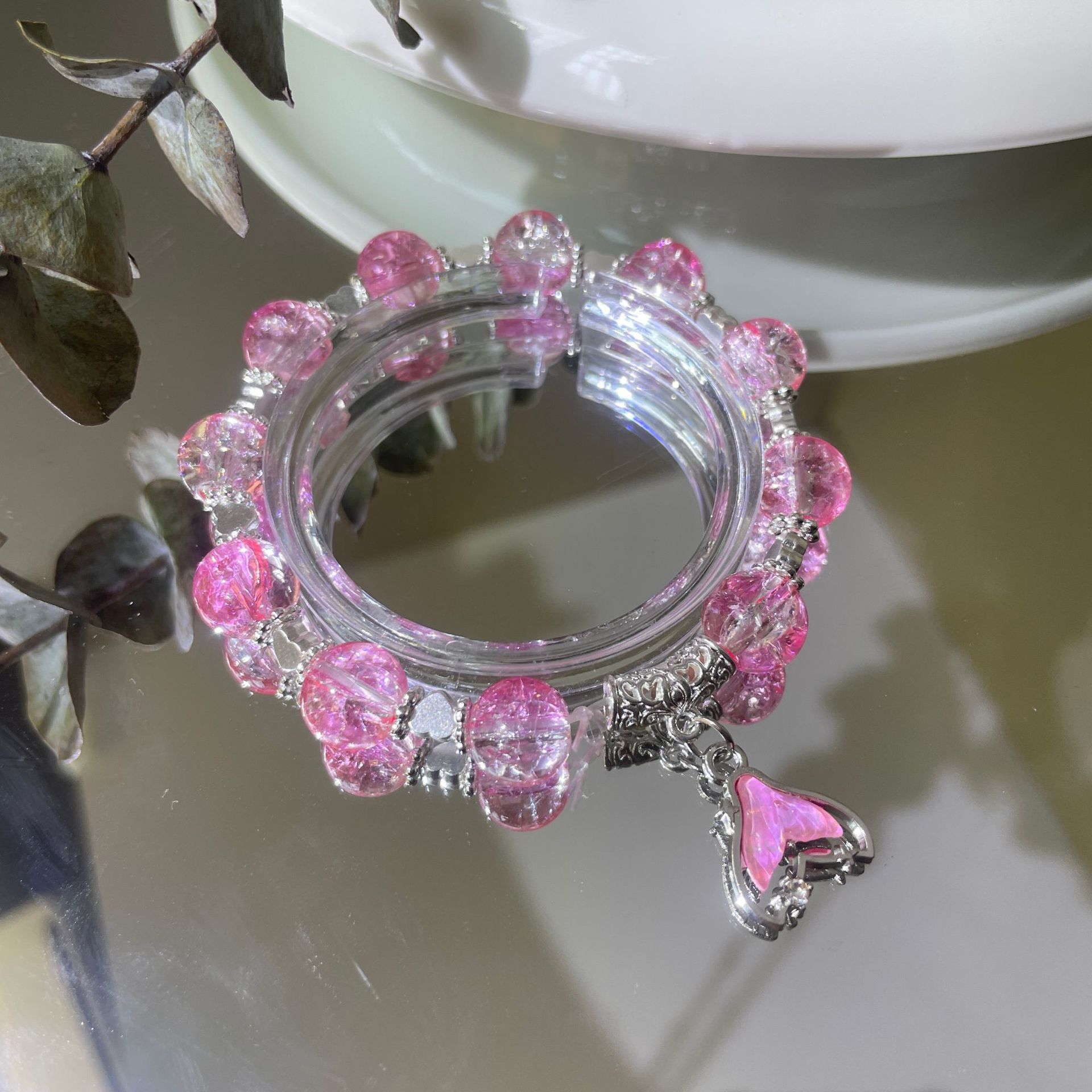 S106-Pulsera de corazón de sirena de mar de fantasía rosa de ensueño#SZ–827