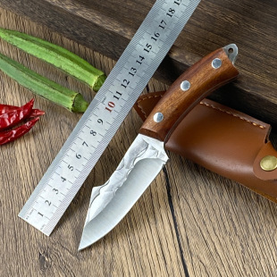 Cross-border Forging Hand Handle Meat Knife Outdoor Camping Knife Red Sandalwood Handle Bone Cutting Knife Steak Knife Household Fish Killing