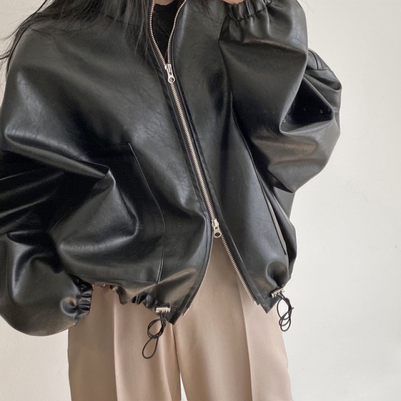 Autumn design jacket with zipper, Korean style, drawstring