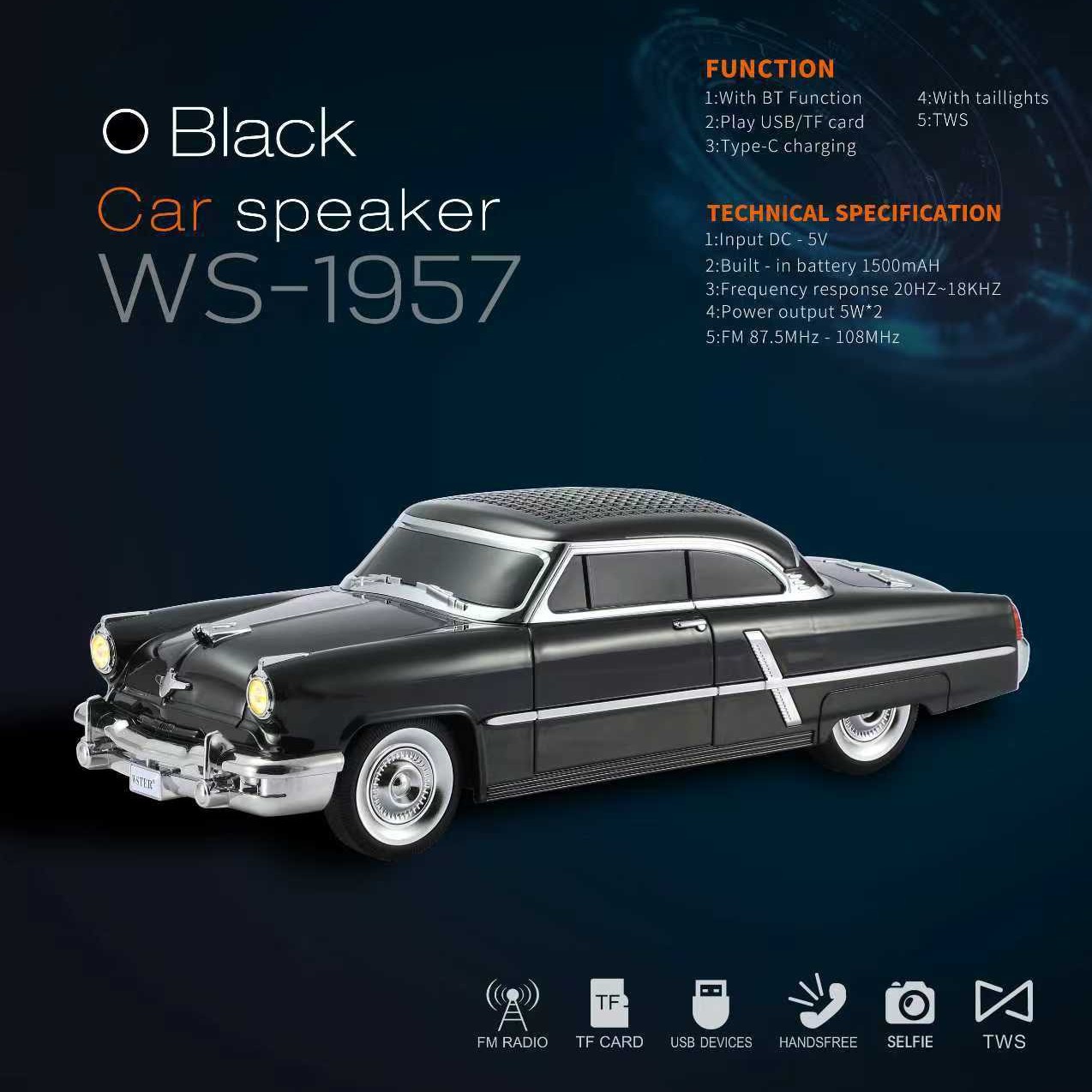 Ws1957 Multi-Function Wireless Bluetooth Speaker Retro Classic Car Model Bluetooth Speaker Gift Export Speaker Ready Stock